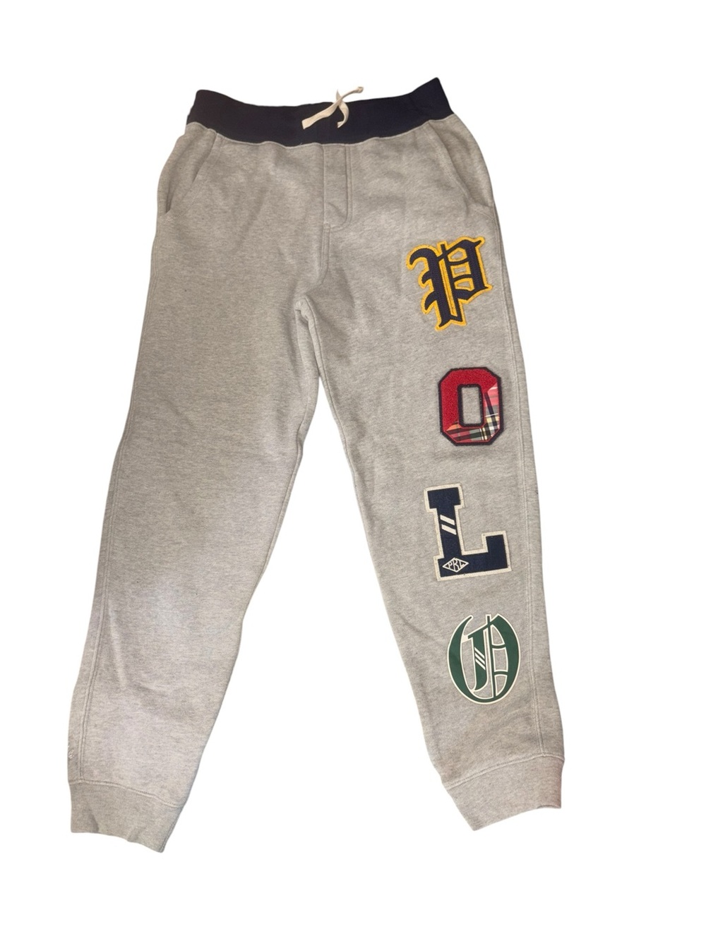 Polo by Ralph Lauren Gray Sweatpants Joggers POLO Varsity Patches SZ 10-12 Rare!